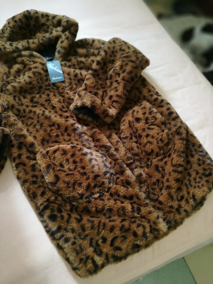 Vangull/женские леопардовые пальто из искусственного меха; зимняя теплая Толстая куртка с капюшоном; Новинка года; модная Свободная куртка на молнии с длинными рукавами; большие размеры