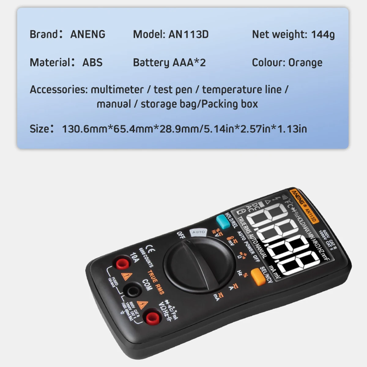 ANENG AN113D 6000 отсчетов ЖК-цифровой мультиметр-Транзистор тестер авто ранг AC/DC измеритель напряжения