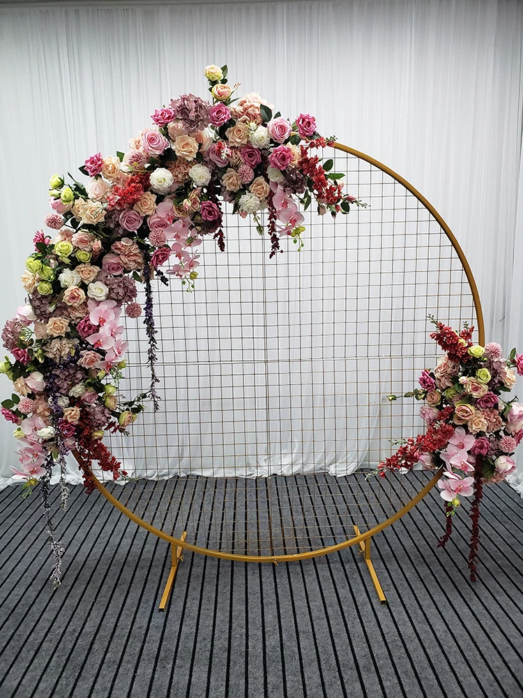 Wedding Artificial Flower Iron Arch Stand Floral Decoration Metal Grid Arch Stage Background