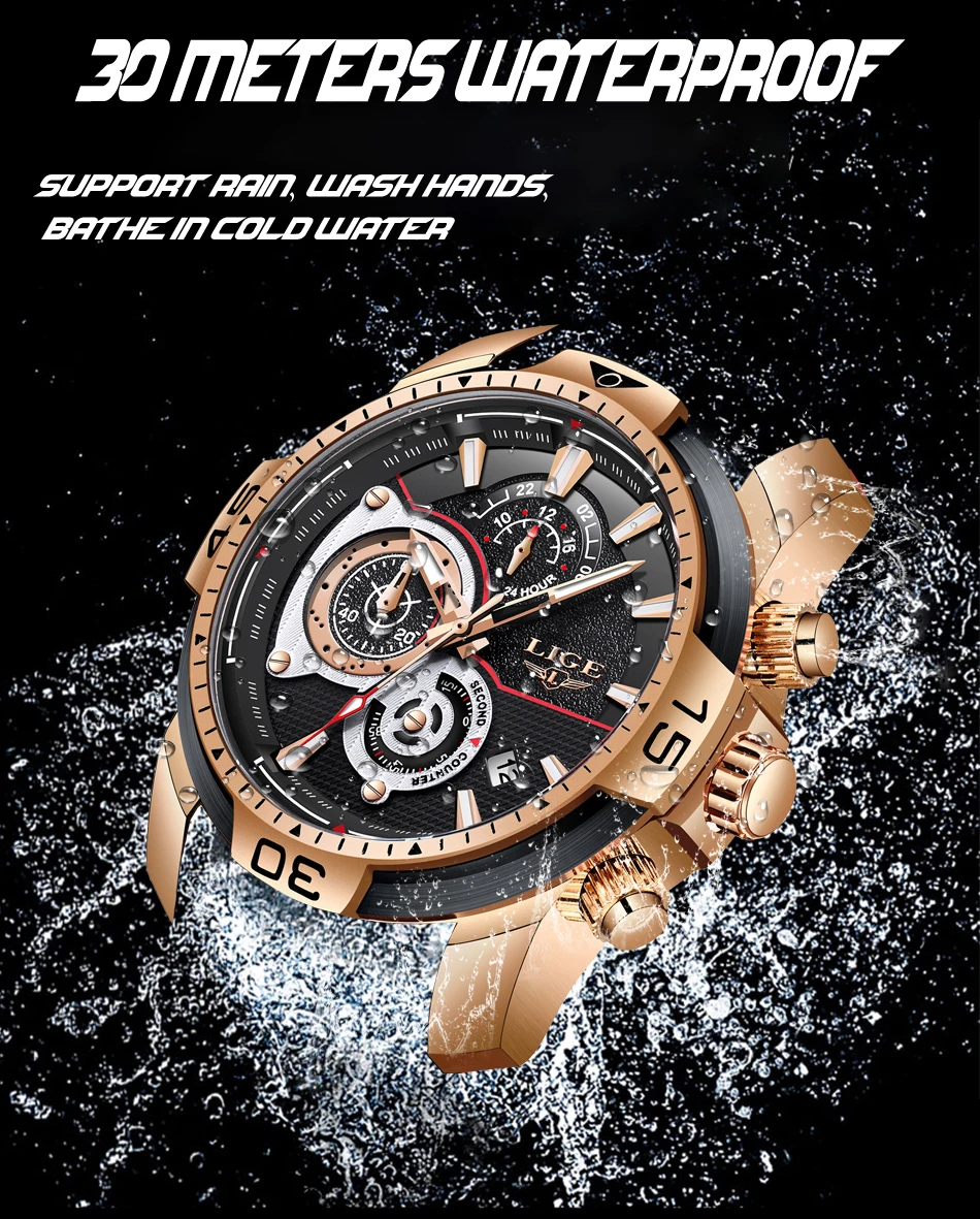 2022 LIGE Men Military Watches Luxury Creative Sport Watch Male Top brand Waterproof Quartz Watches Mens Clock Relogio Masculino