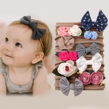 

10pcs Wide Ribbon Bow Bowknot Rabbit Bunny Ears Headband Hairband Nylon Bow Princess Headdress Baby Girl Turban Headwear