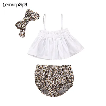

3pcs Cute Newborn baby Clothes Set Leopard shorts Baby Girls Body suit Crop Top Vest+Shorts Pants Outfits Kids Clothing