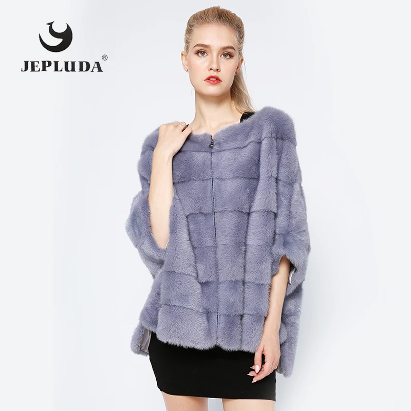 

JEPLUDA Hot sale New Stylish Short Real Fur Coat Women Winter loose Bat's Soft Warm Natural Real Mink Fur Coat Real Fur jacket