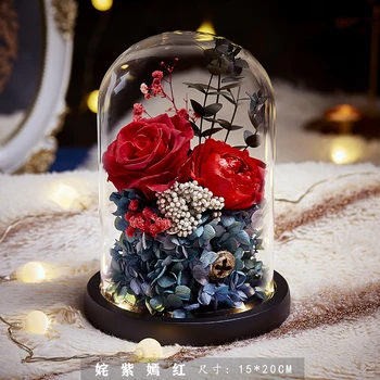 

New The Beauty And The Beast Red Rose in a Glass Dome for Valentine's Day Gifts Romantic Eternal Roses Flower Immortal Real Rose