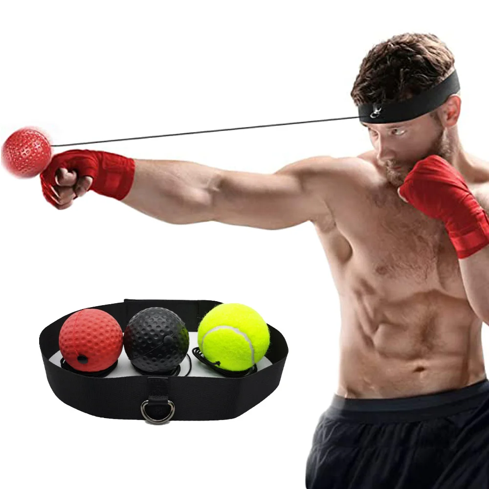Boxing Reflex Speed Punch Ball Head-mounted PU Rubber Tennis Raising Reaction Hand Eye Training Gym Home Fitness Headband Balls head mounted speed ball boxing speed ball boxing reaction ball