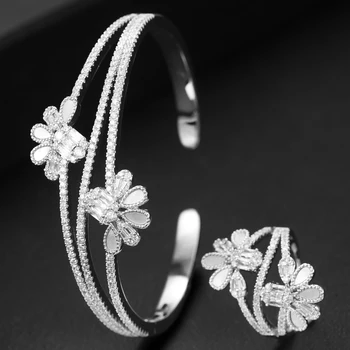 

GODKI New Elegant Gorgeous 2PCS Bangle Ring Set Fashion Dubai Bridal Jewelry Set For Women Wedding brincos para as mulheres 2020