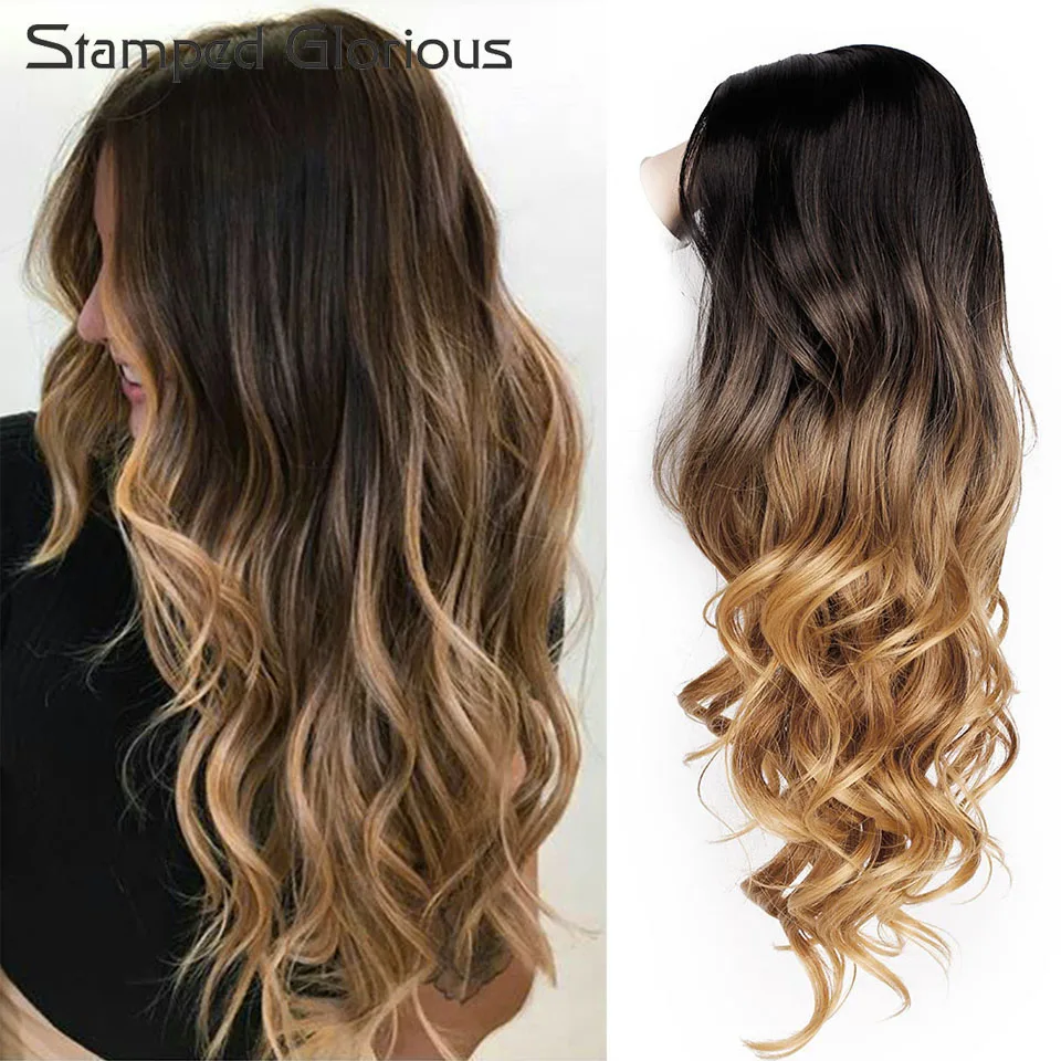 

Stamped Glorious Long Ombre Black Blonde 26inchs Middle Part Wavy Wigs for Women Cosplay Synthetic Wig Heat Resistant Party Fibe