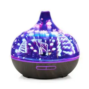 Hollow out Aroma Diffuser Cylindrical Wood Grain Air Purification Fragrance Machine Ultrasonic Colorful Ambience Light Wood Grai