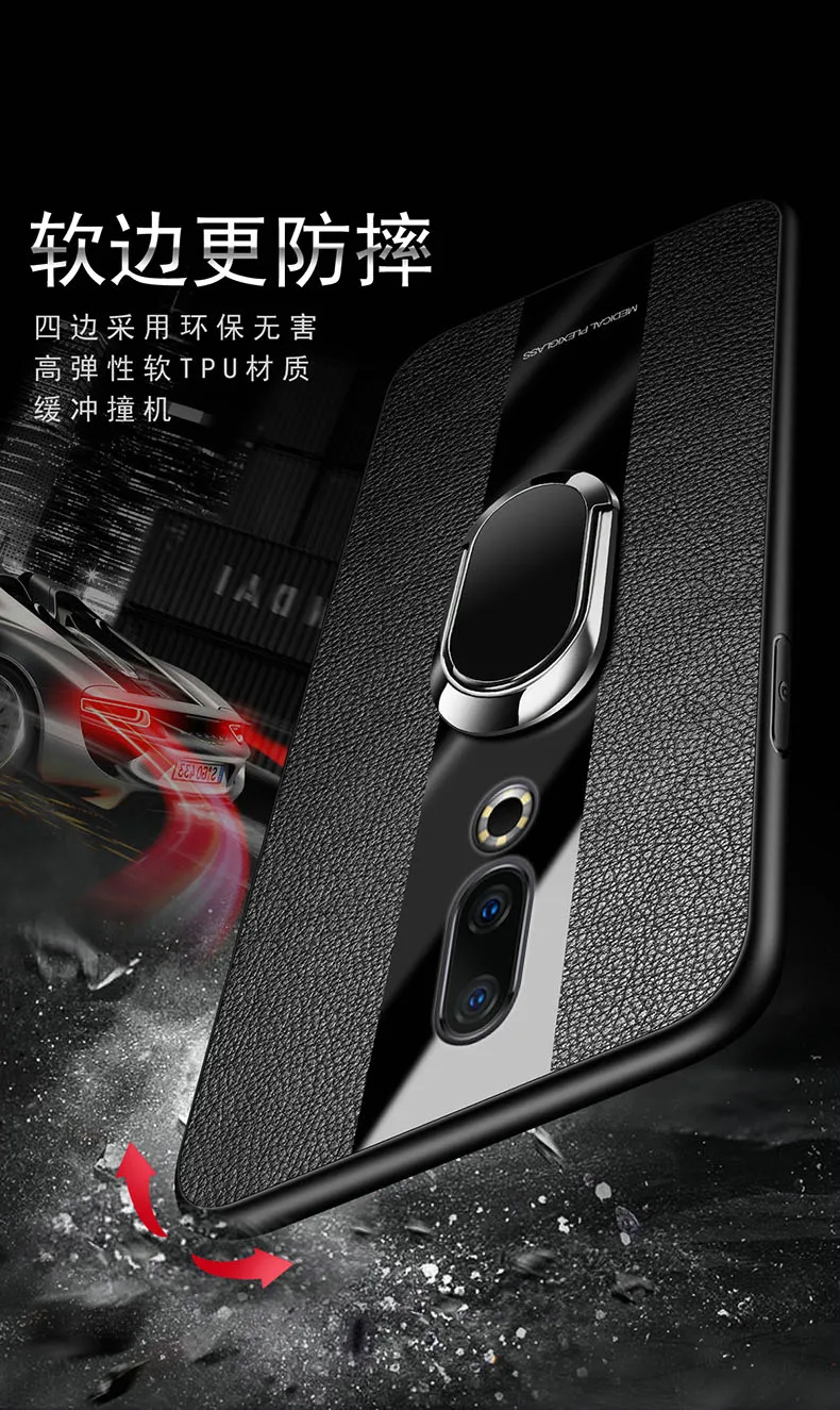 cases for meizu for Meizu 16 th 16XS Case Plexiglass Leather Skin Phone Case With Ring Magnet Holder Cover for Meizu X8 16T 16S 15 Back Cover cases for meizu black