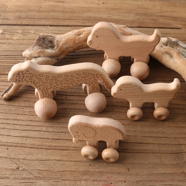 1pc Baby Toys Wooden Car Beech Animal Elephant Montessori Toys Wooden Rattle Girl Boy Blocks BPA Free Educational Baby Products 6