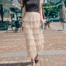 Высокая уличная многослойная Женская сетчатая Юбка Faldas Корейская Весенняя Осенняя Милая плиссированная Женская юбка длинная фатиновая юбка
