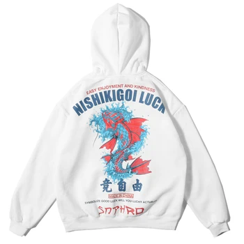 

Mens Women 2020 New Harajuku Fashion Sweatshirt Hat Lucky Fish Print Pullover Hip Hop Streetwear Men Warm Hoodie Sweatshirt