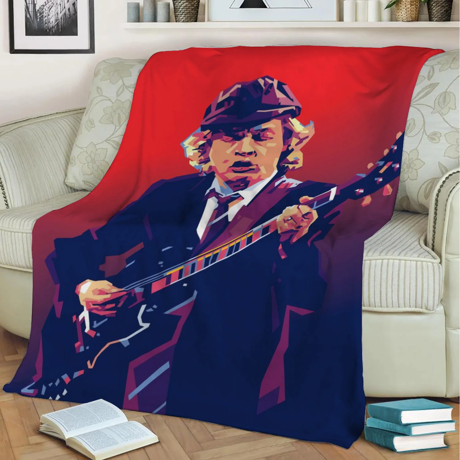 Плюшевое одеяло Angus Young с 3D принтом накидка на диван домашний декор мягкое теплое