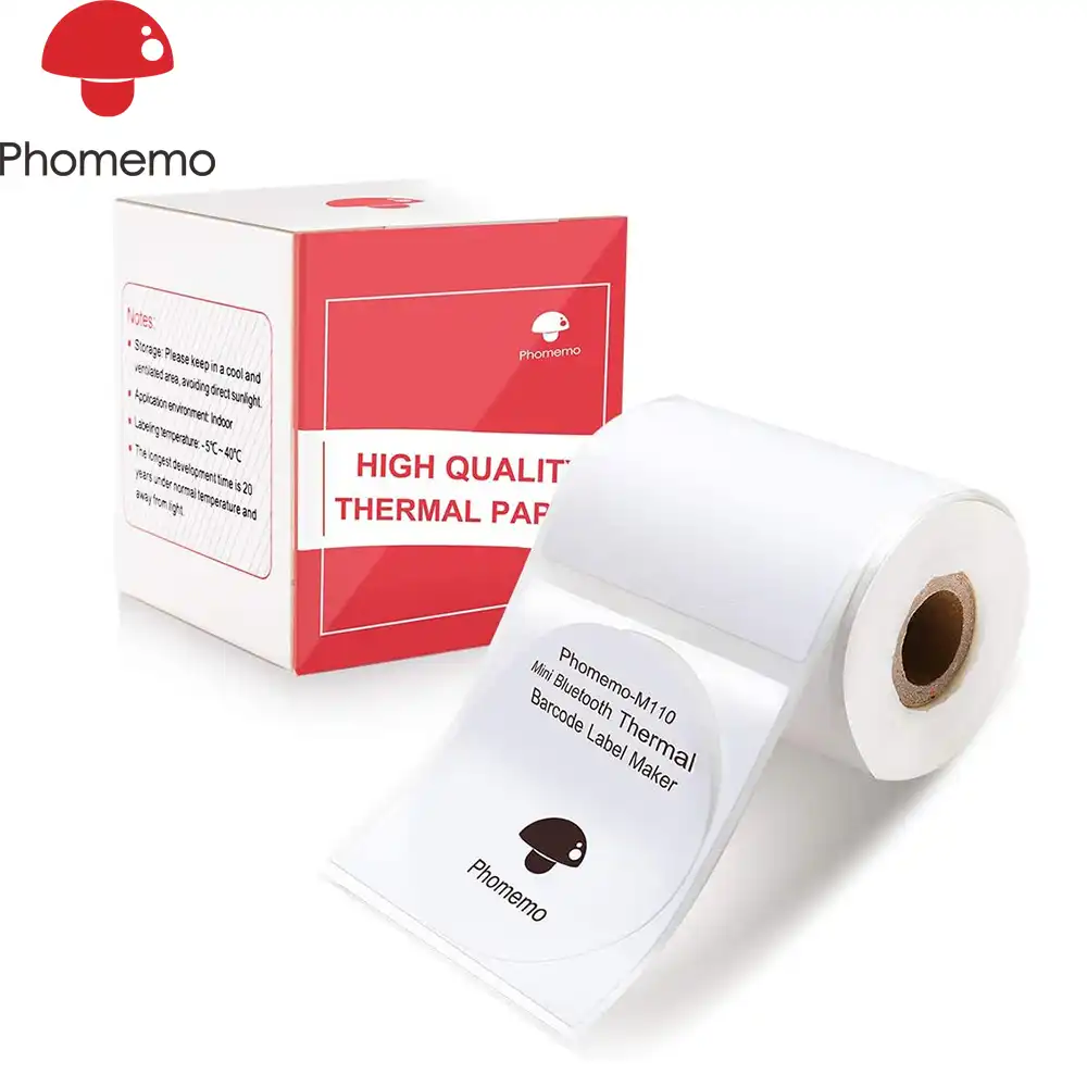320 Labels//Roll 40x20mm Black on White - Multi-Purpose Square Self-Adhesive Label Phomemo 3 Rolls M110//M200 Thermal Paper 1.57 x 0.79