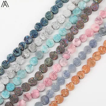 

25Pcs/Strand 8mm Middle Drilled Slice Orange Titanium Natural Druzy Agates Round Beads Pendant Necklace Strands XFX-171AMFE