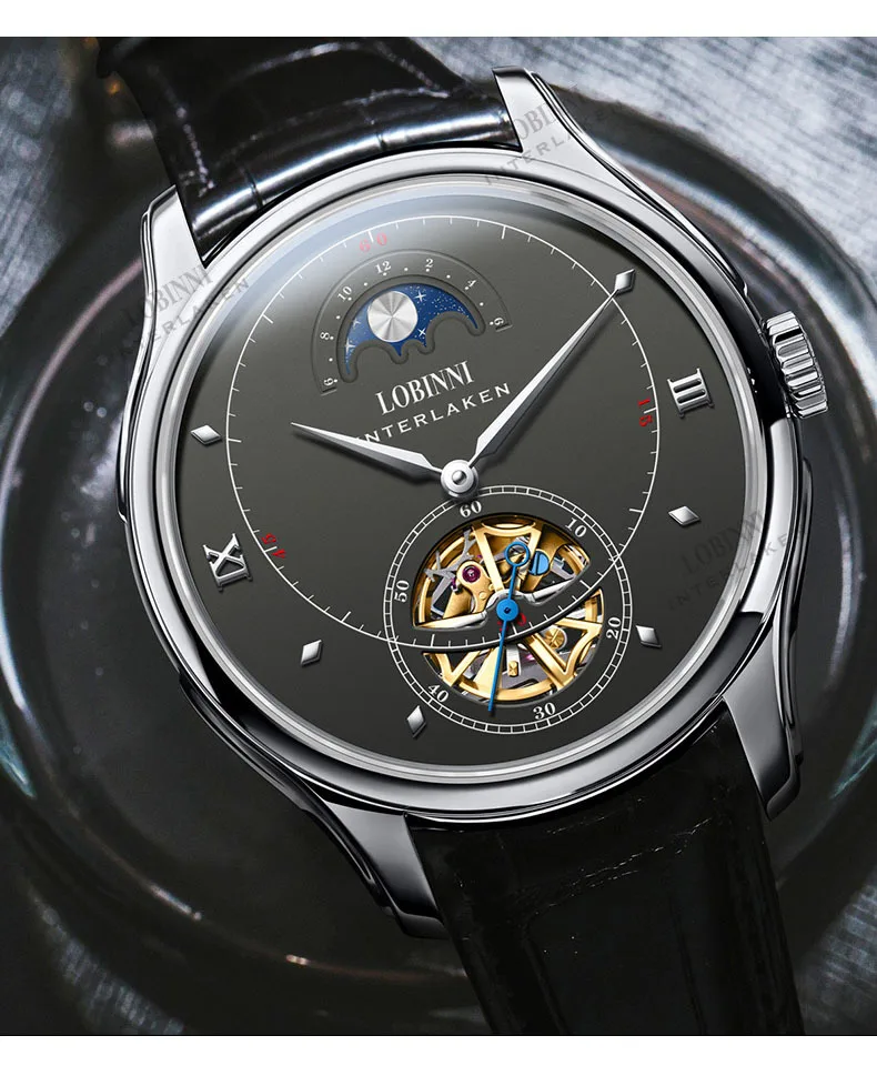 Швейцарские роскошные Брендовые Часы LOBINNI, мужские часы с японским топом MIYOTA, автоматические механические часы MOVT с сапфиром, водонепроницаемые часы relogio, часы L13022-2