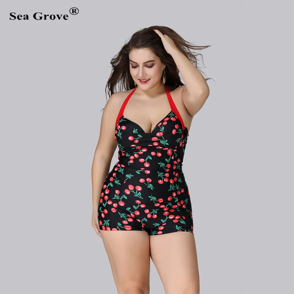 

Large size Swimsuit 2018 bikini Plus Size 3XL/4XL/5XL Swimwear Women one-piece Swimsuit Retro Shorts Tankini Set Bathing Suit