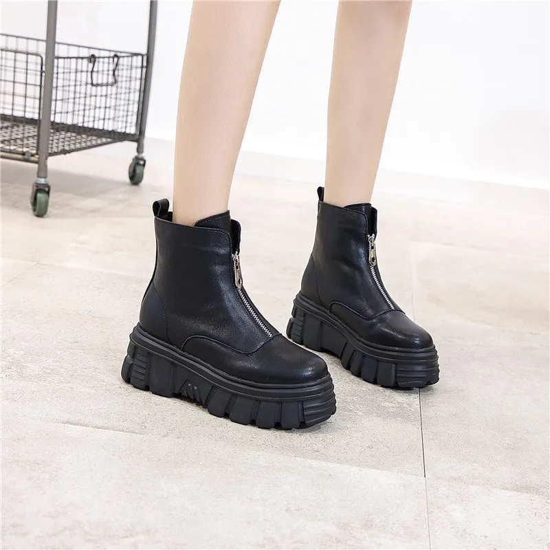 Botines de piel auténtica con cremallera frontal para mujer, botas de  plataforma con estilo moderno, zapatos gruesos para Primavera, 2020|Botas  hasta el tobillo| - AliExpress