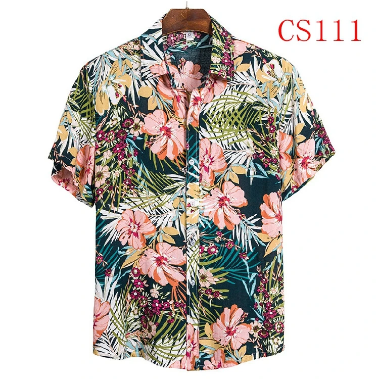 Летние Гавайские рубашки для Для мужчин Хлопковые свободные короткий рукав Для мужчин Цветочная рубашка, топы с отложным воротник пляжное платье Для мужчин s Костюмы размера плюс 3XL - Цвет: CS111
