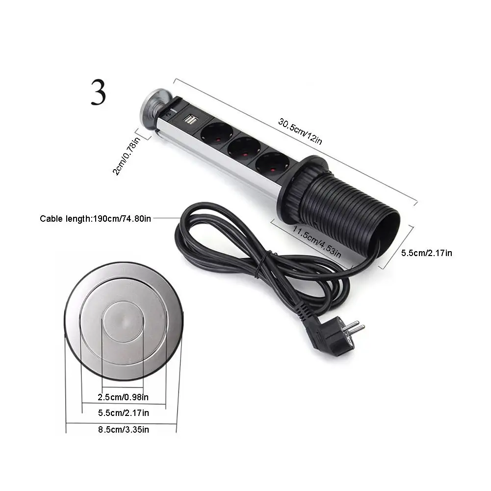 16A Pop Up 3 Разъем питания 2 usb порт для зарядки Скрытая Выдвижная розетка для кухни, офиса, стола, конференц-прилавка, штепсельная вилка европейского стандарта