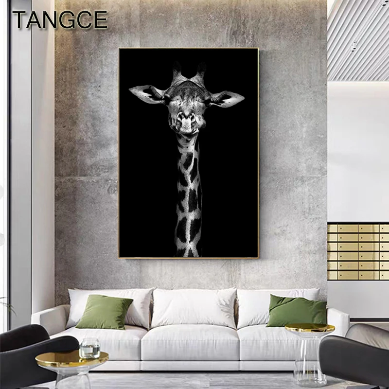 Nordic Black n White Animal Poster Canvas Art Zebra Giraffe Elephant Rhino Wall Pictures for Living Room Abstract Decor | Дом и сад