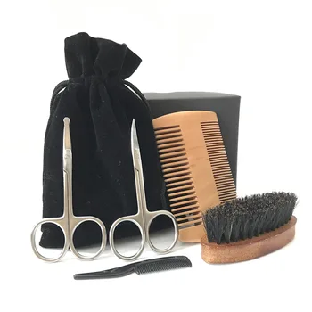 

Hot Sales Beard Tool 5-Piece Set Logo Beard Comb Beard Brush Beard Scissors
