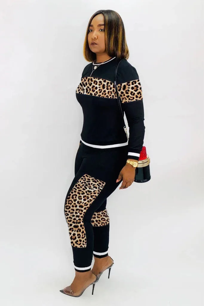 Осенне-зимний женский комплект с леопардовым принтом, толстовка с длинным рукавом, штаны, костюм, уличная одежда, комплект из двух предметов, спортивный костюм CM611