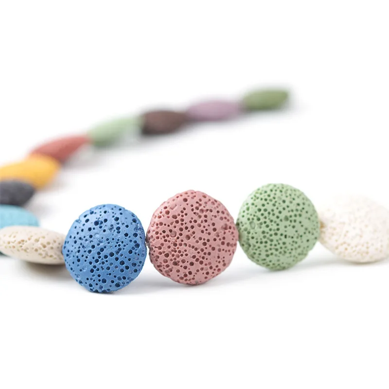 

20/27/32mm Colorful Flat Round Lava Beads Coin Shape Volcanic Rock Loose Spacer Beads Jewelry Earrings Necklace Making DIY