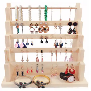 

5-Layer Wooden Ear Stud Jewelry Display Stand Creative Jewelry Earrings Necklace Display Home Decoration Earring Storage Rack