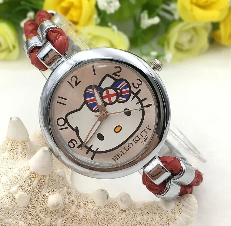 Часы hello kitty милые часы для девочек детские часы hello kitty корейские часы с героями мультфильмов - Цвет: Красный