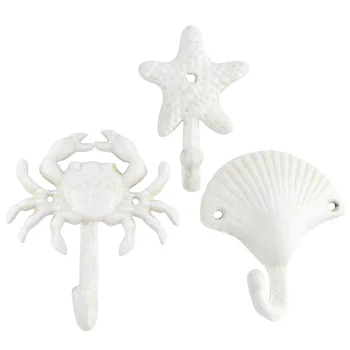 

3pcs Wrought Iron Decorative Single Hook Vintage Wall-mounted Coat and Hat Hooks (Crab+Scallop+Sea Star)