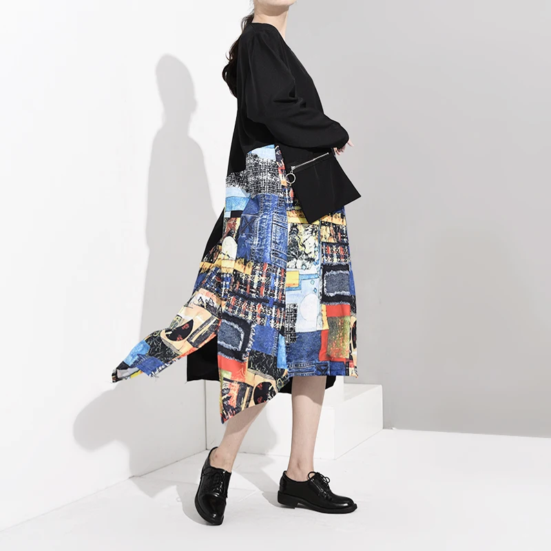 LANMREM Новая модная женская рубашка с длинными рукавами женские толстовки Vestido пуловер с принтом свободное асимметричное платье WJ23501