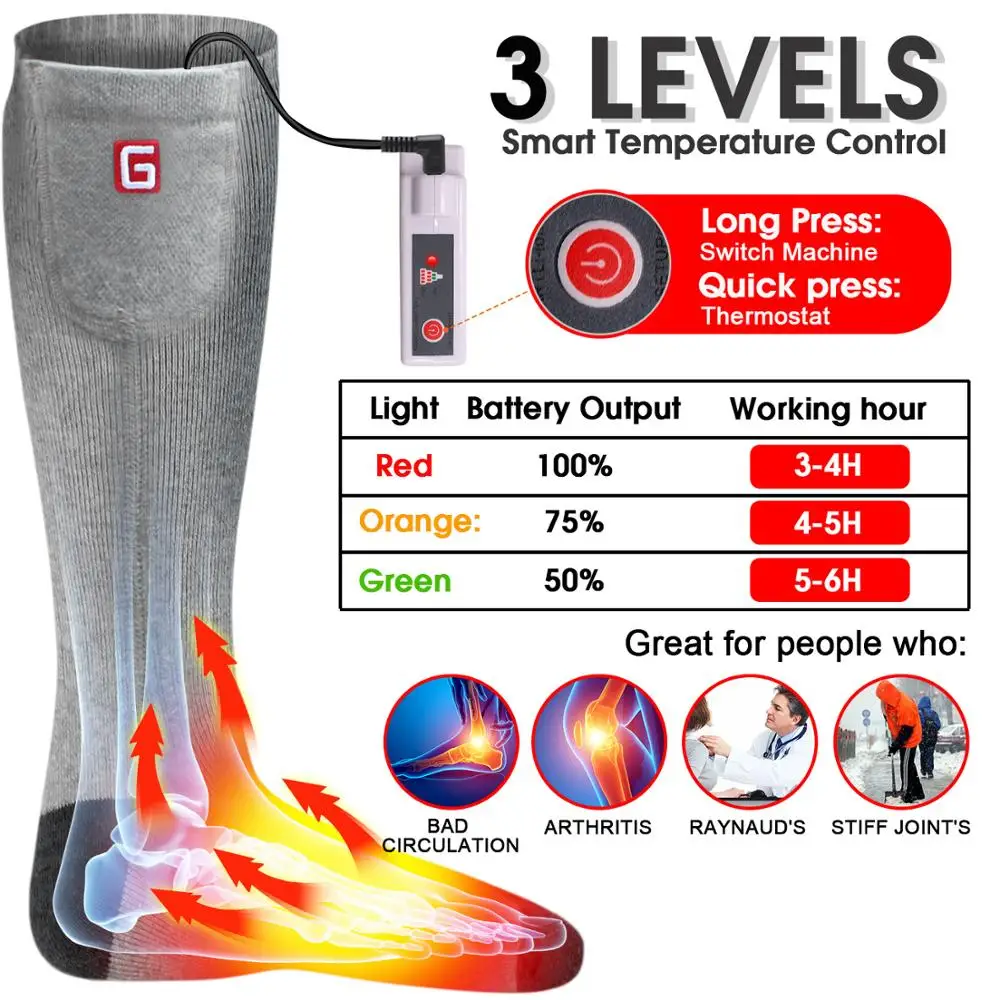 Winter Unisex Heated Socks with Electric Rechargeable Battery Kit for Chronically Cold Feet Thermal Warm Knitting Cotton Sox