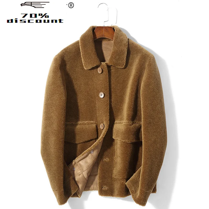 

2020 Real Fur Coat Men Short Autumn Winter Sheep Shearing Wool Jacket Overcoat Men's Fur Coats K9SYJI029 KJ3502