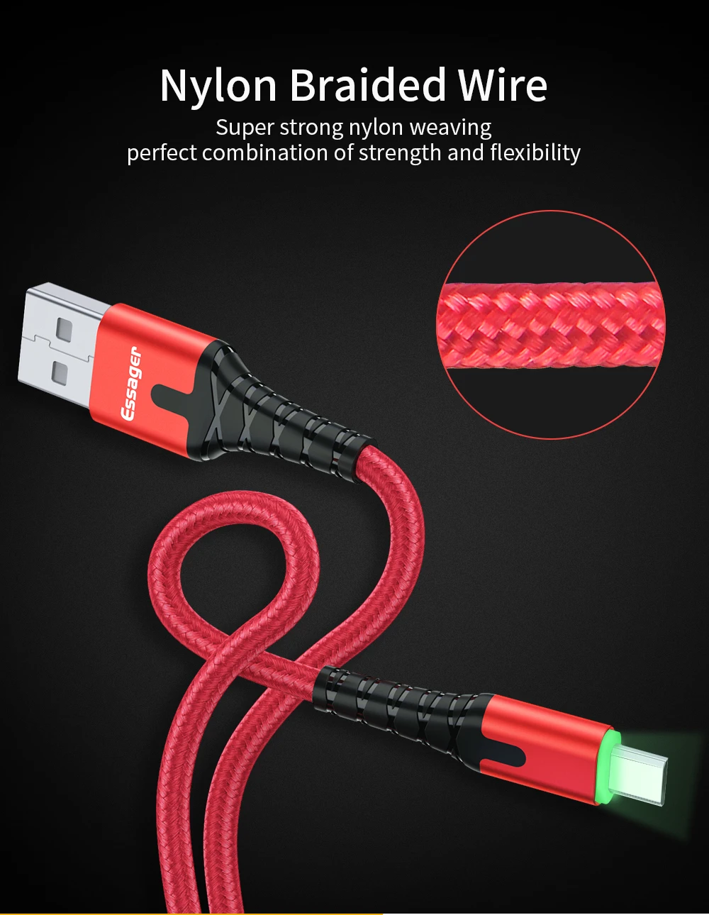 Essager светодиодный Micro USB кабель для быстрой зарядки и передачи данных провод шнур 2m 3M USB зарядное устройство через Micro USB кабель для samsung Xiaomi LG Android мобильного телефона
