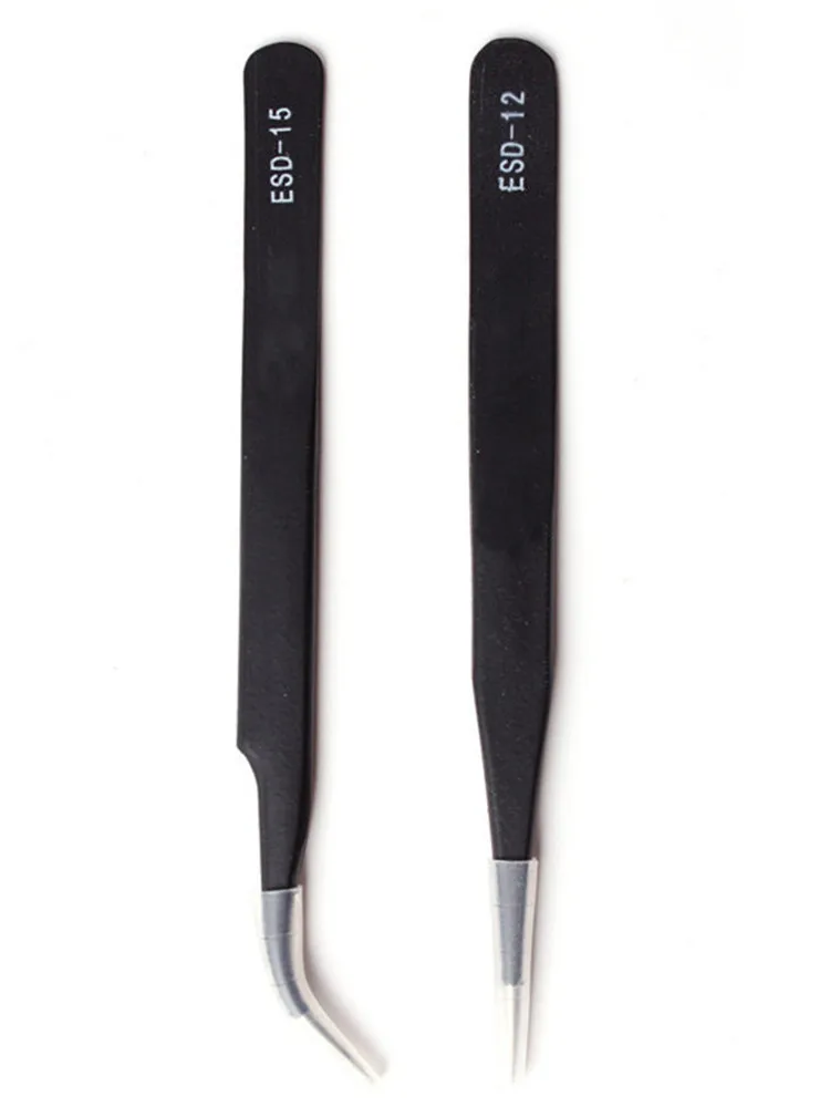 2pcs/lot Anti-static Stainless Steel Tweezers Eyelashes Tweezer Curved Straight | Красота и здоровье