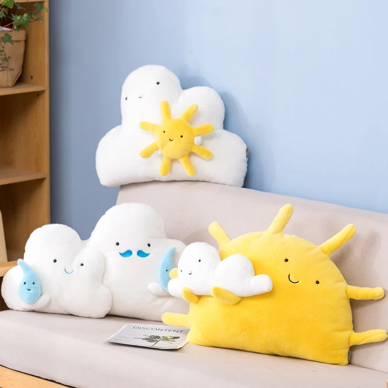 Cartoon Sun Moon Raindrop Throw Pillows Cushion Kawaii Pillow Cloud Creative Happiness Cloud Family Plush Toy Sofa Home Decor 3