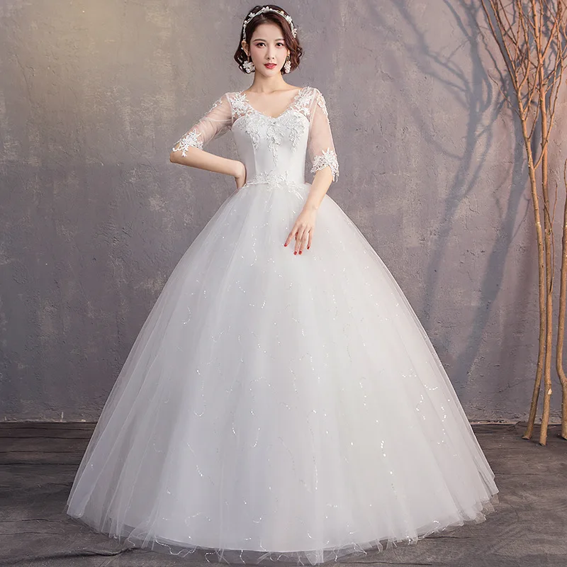 Элегантные свадебные платья большого размера с v-образным вырезом и коротким рукавом с аппликацией на шнуровке недорогое Бальное Платье Иллюзия платье невесты Robe De Mariee