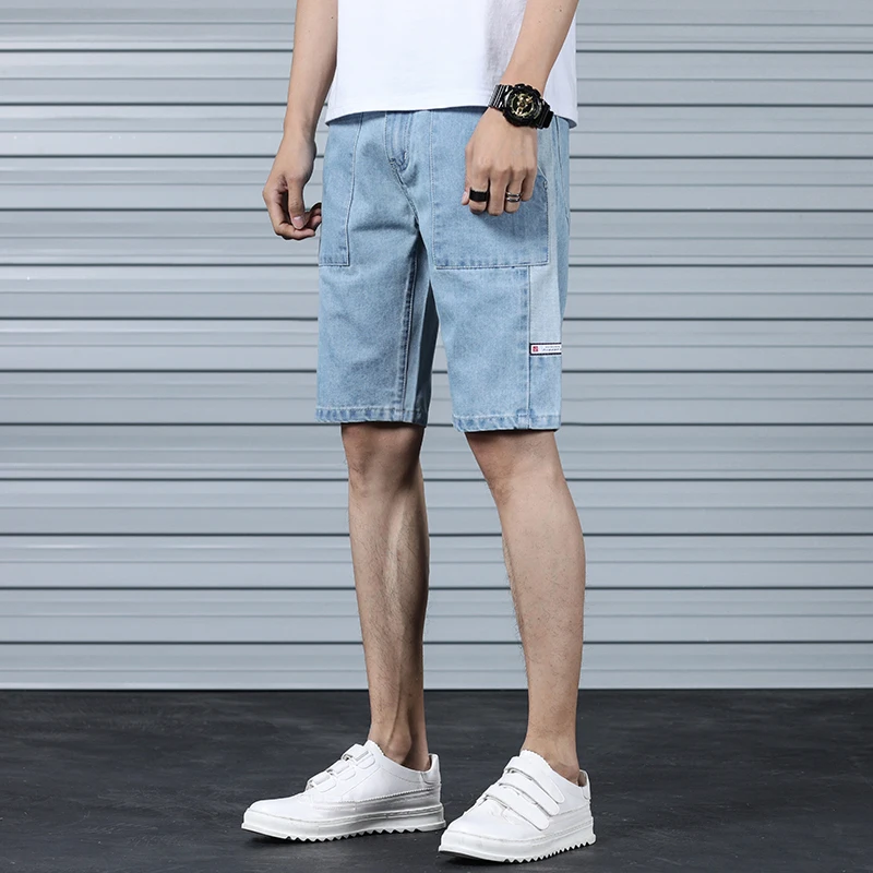 Summer Pop Denim Shorts Men Straight Slim Fashion Casual Shorts Men Cotton Tooling Style Loose Denim Shorts Size 28-36