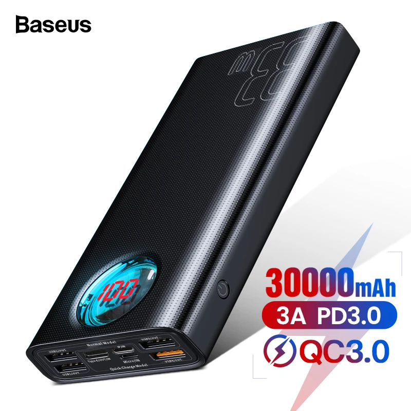 Дешево Baseus 30000 мАч Внешний аккумулятор USB C PD3.0 Быстрая зарядка 3,0 30000 мАч портативное Внешнее зарядное устройство для Xiaomi mi