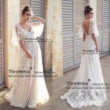 Сексуальное пляжное свадебное платье с открытой спиной кружевное свадебное платье с вышивкой платье невесты с v-образным вырезом Vestido De Novias