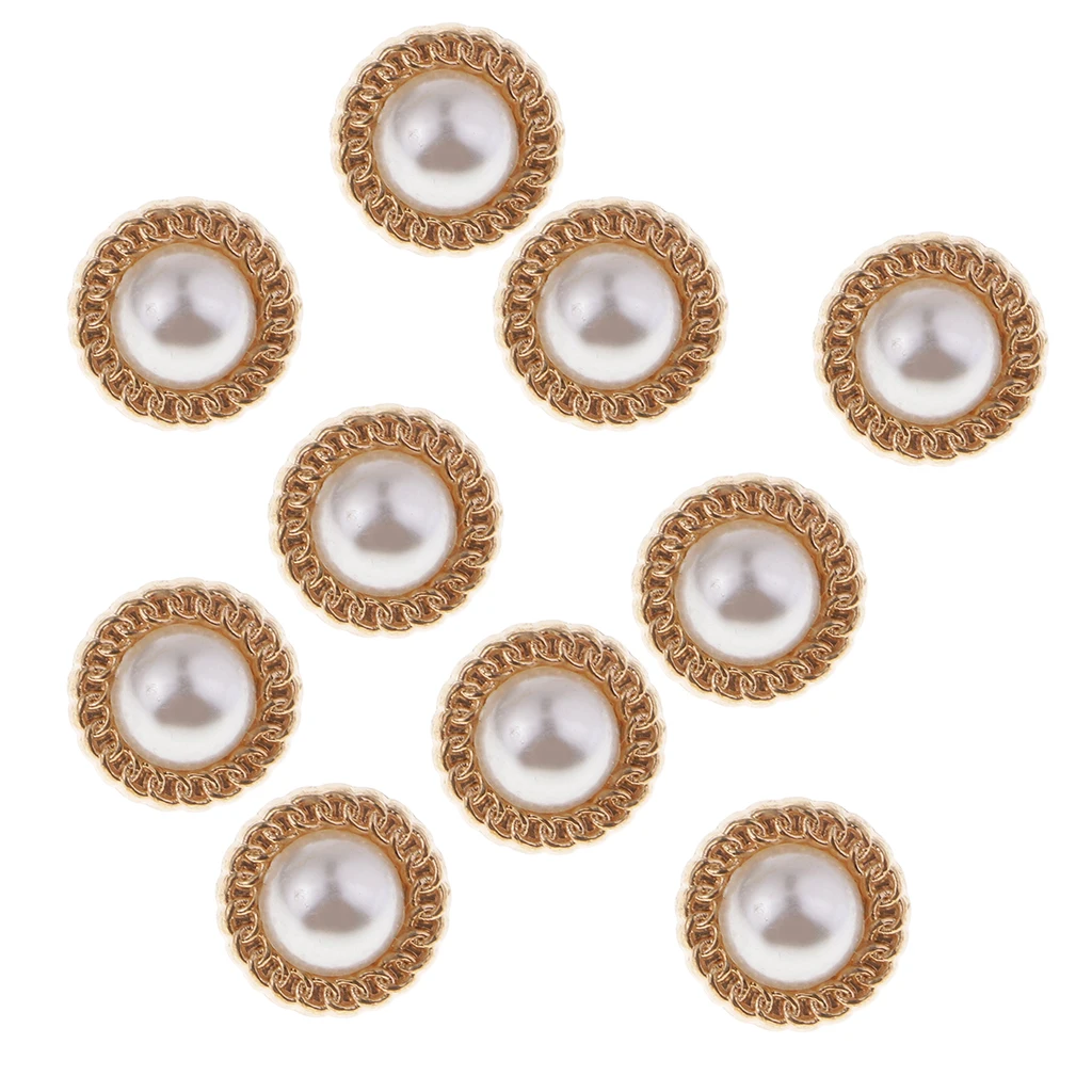 10pcs Pearl Gold Tone Shank Buttons DIY Decor Sewing Craft 10mm