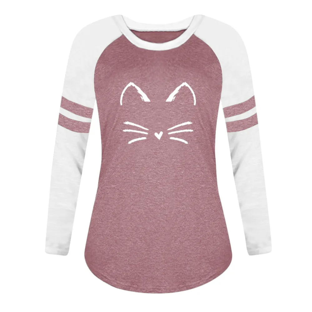 Женские рубашки с кошками женские футболки женская футболка с принтом кота футболка с длинным рукавом Женские топы Топ женский