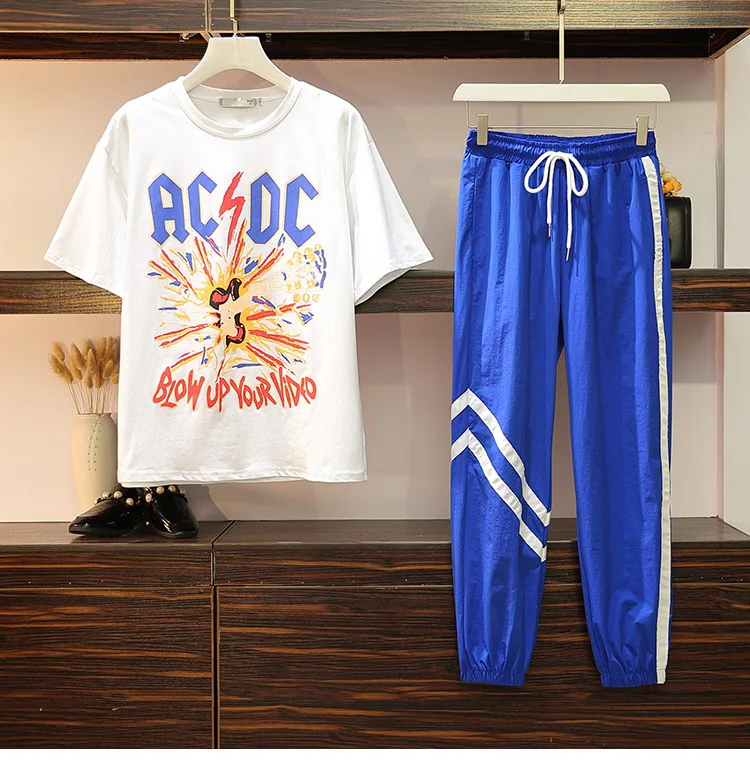 

2019 New Style Playful Hong Kong Flavor Retro Set Student Casual Sports Network Red Large Size Two-Piece Set Fashion