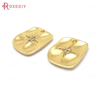 

(37164)6PCS 14x12MM 24K Gold Color Brass and Zircon with Star Rectangle Charms Pendants Jewelry Making Supplies Diy Accessories