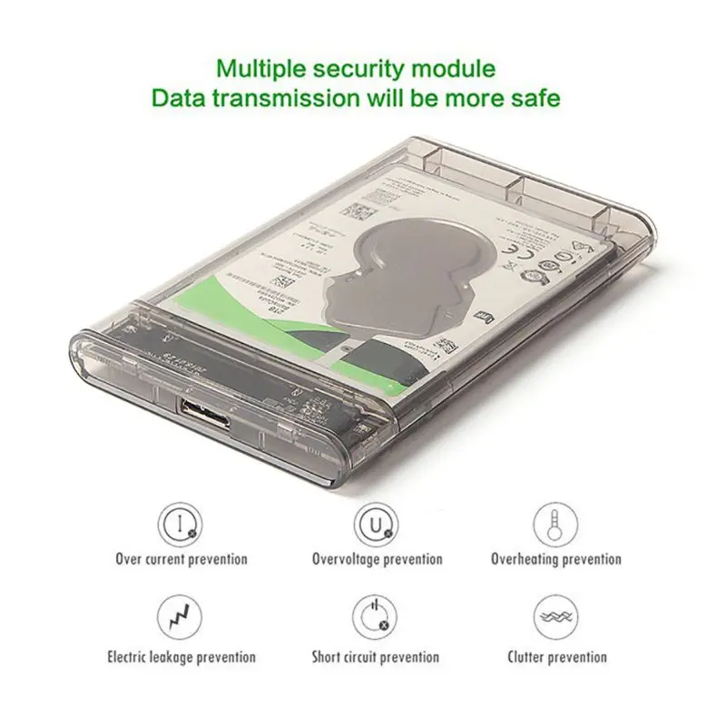 

USB 3.0 External Hard Drive Enclosure Clear 2.5 SATA to USB3 UASP Portable SSD Hard Drive Case Max 2TB HDD Tool-Free