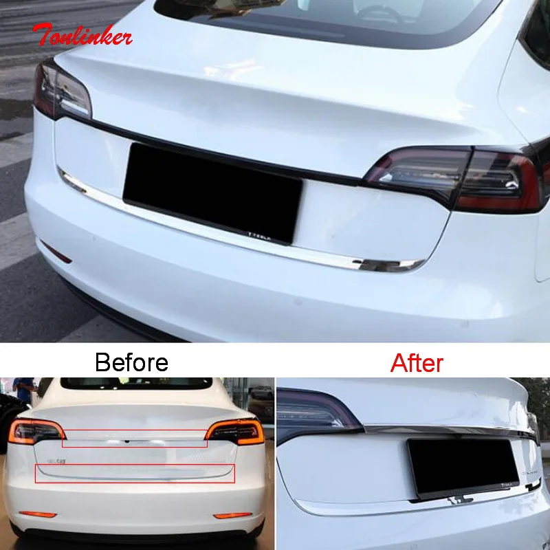 Tonlinker Exterior Car Rear Door Edge Cover sticker For TESLA Model 3 2017-2020 styling 1 PCS Stainless steel Stickers | Автомобили и