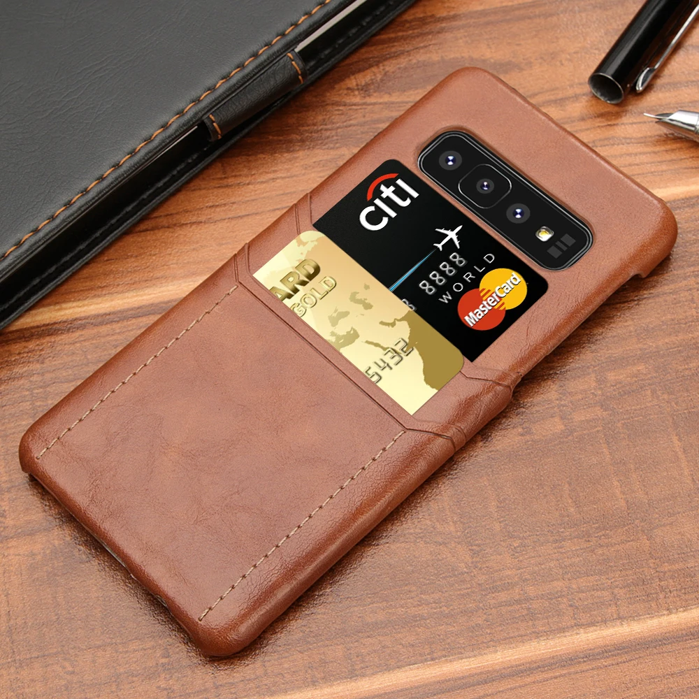 

Haissky Retro PU Leather Case for Samsung S8 S9 S10 Plus S10e Hard PC Card Pocket Back Cover For Samsung Note 8 9 Coque Shell