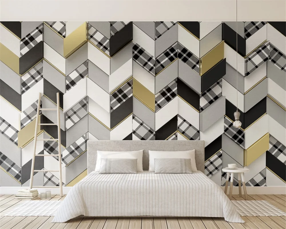 

beibehang Retro mosaic mosaic checkered cloth pattern 3d three-dimensional geometric background wall 3d wallpaper mural