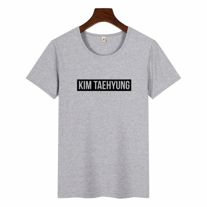 p1460E-grey Новые женские футболки Kpop Idol TAEHYUNG с надписью Pritn, женские повседневные топы с короткими рукавами, футболки, летние модные футболки в Корейском стиле для девочек - Color: p1460E-grey